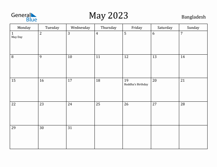 May 2023 Calendar Bangladesh