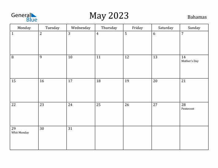 May 2023 Calendar Bahamas