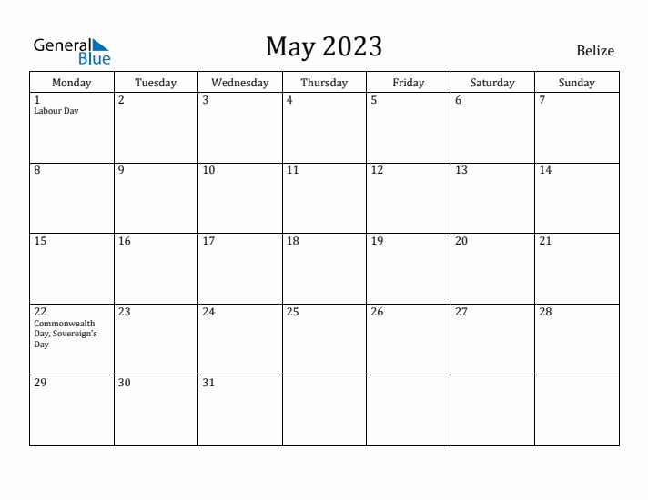 May 2023 Calendar Belize