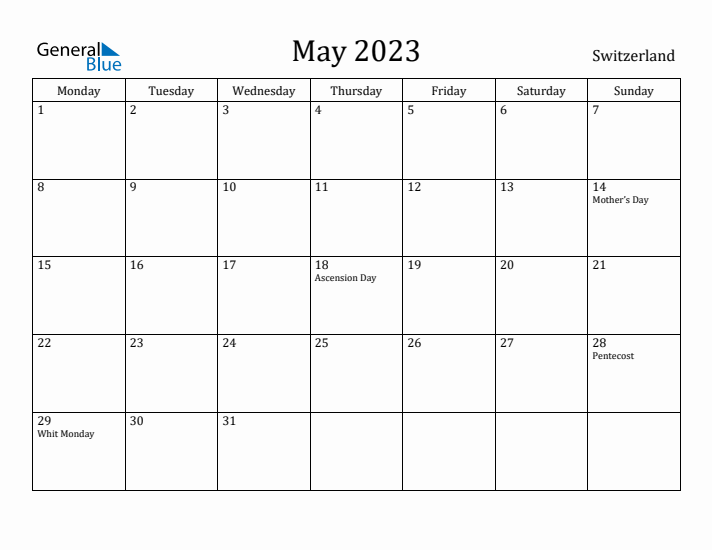 May 2023 Calendar Switzerland