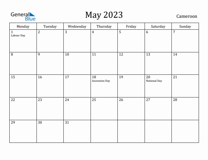 May 2023 Calendar Cameroon