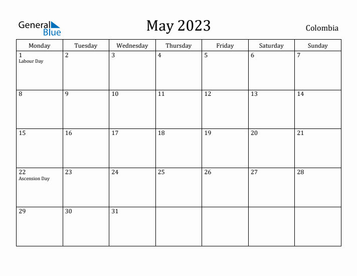May 2023 Calendar Colombia