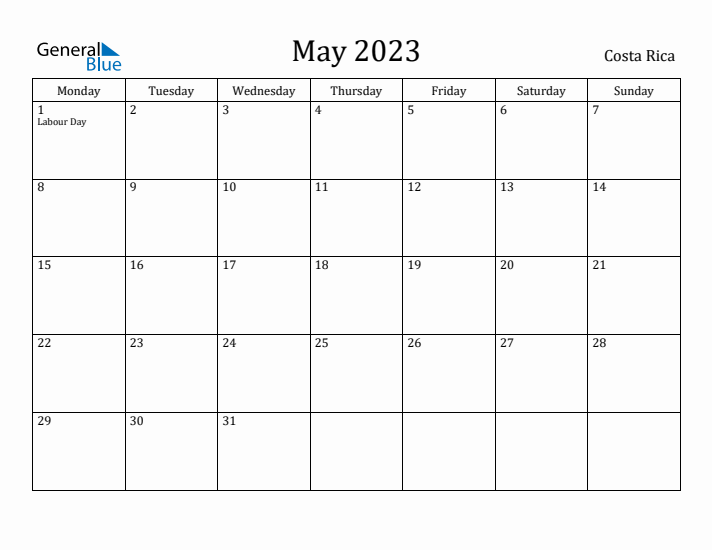 May 2023 Calendar Costa Rica