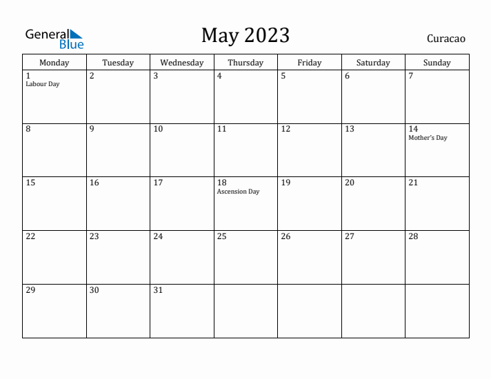 May 2023 Calendar Curacao
