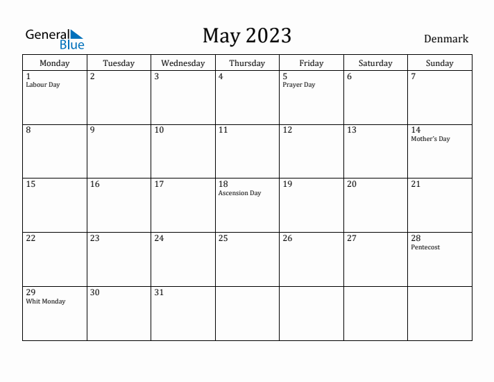 May 2023 Calendar Denmark