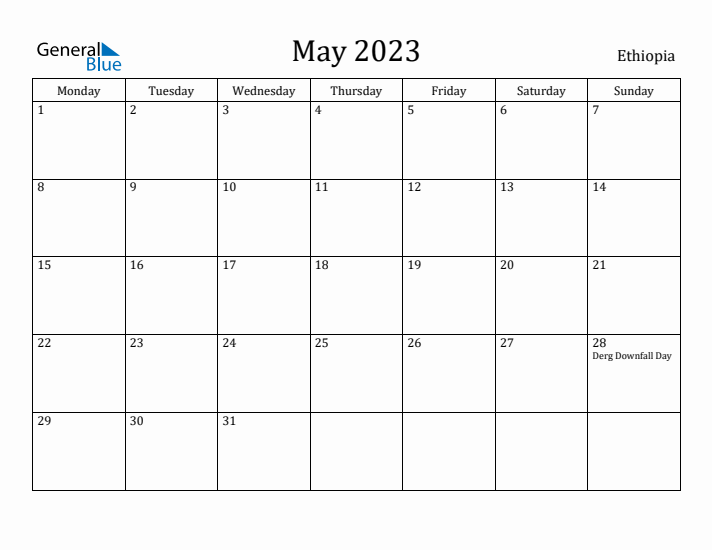 May 2023 Calendar Ethiopia