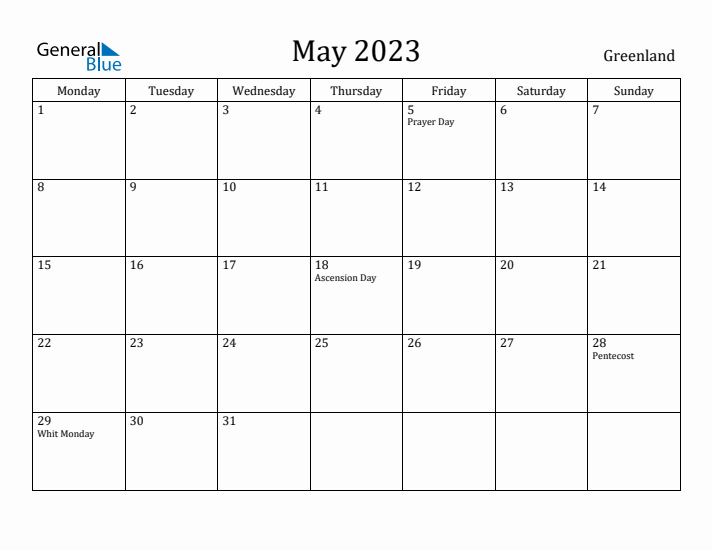May 2023 Calendar Greenland