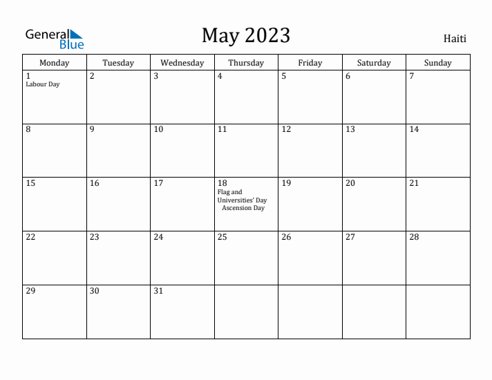 May 2023 Calendar Haiti
