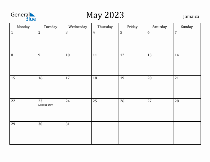 May 2023 Calendar Jamaica