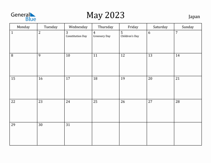 May 2023 Calendar Japan