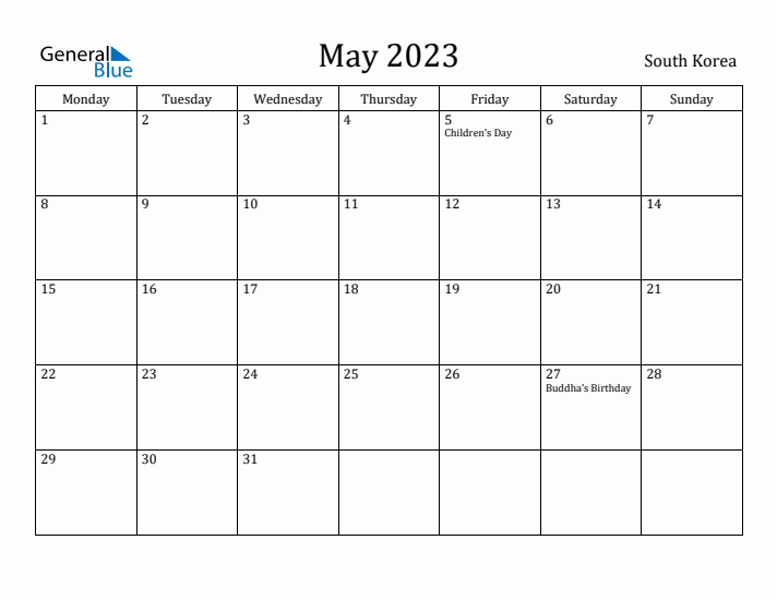 May 2023 Calendar South Korea