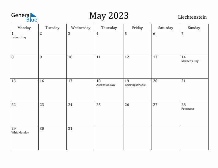 May 2023 Calendar Liechtenstein