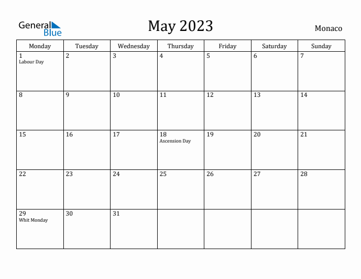 May 2023 Calendar Monaco