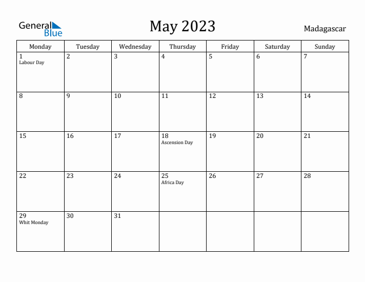 May 2023 Calendar Madagascar