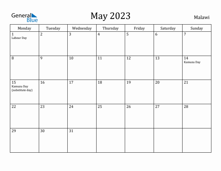 May 2023 Calendar Malawi