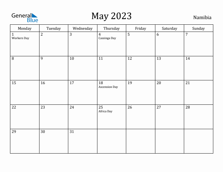 May 2023 Calendar Namibia