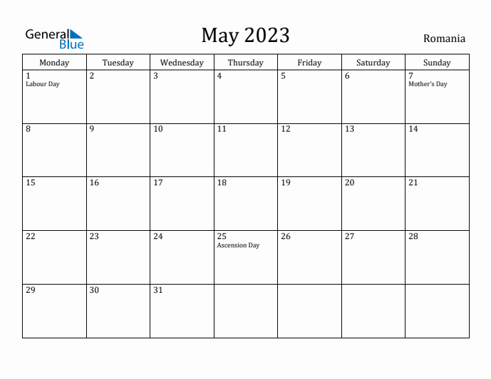 May 2023 Calendar Romania