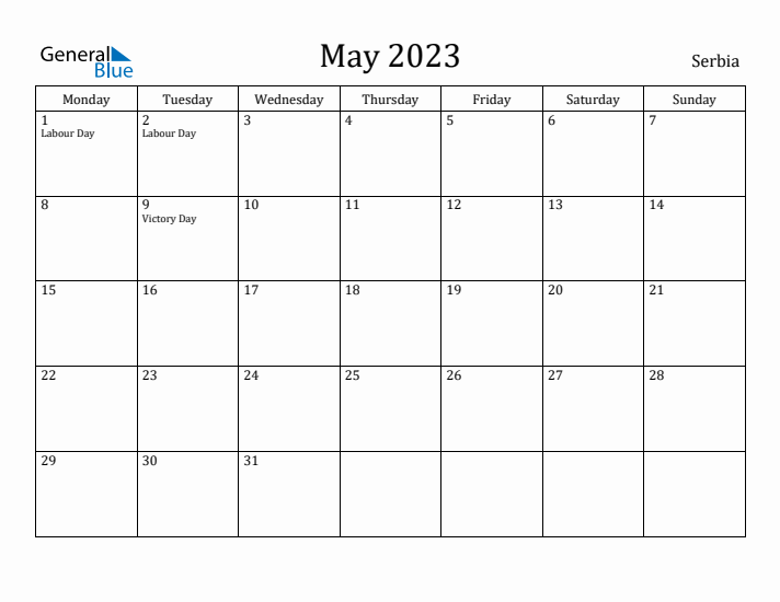 May 2023 Calendar Serbia
