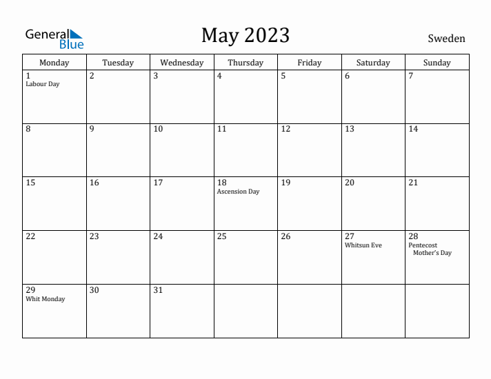 May 2023 Calendar Sweden