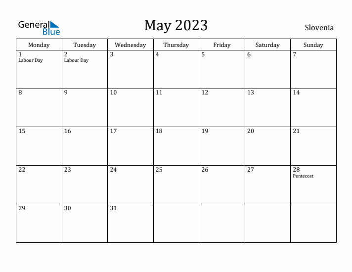 May 2023 Calendar Slovenia
