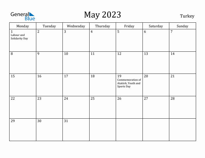 May 2023 Calendar Turkey