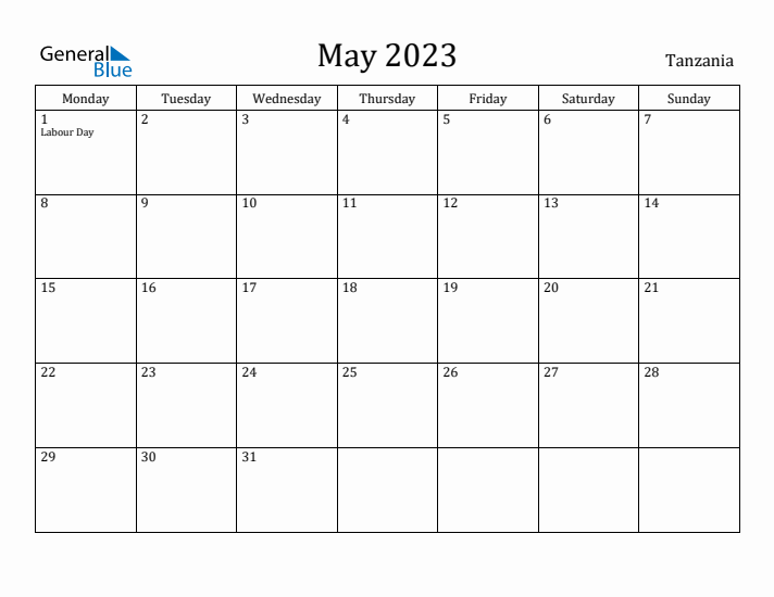 May 2023 Calendar Tanzania