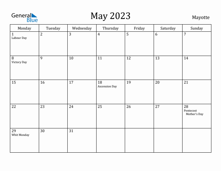 May 2023 Calendar Mayotte