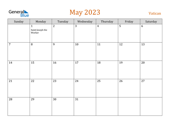 May 2023 Holiday Calendar