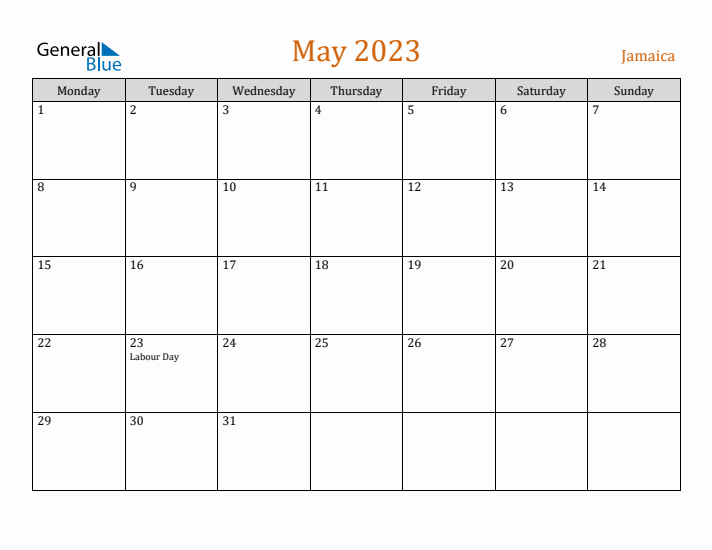 May 2023 Holiday Calendar with Monday Start