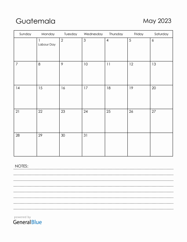 May 2023 Guatemala Calendar with Holidays (Sunday Start)