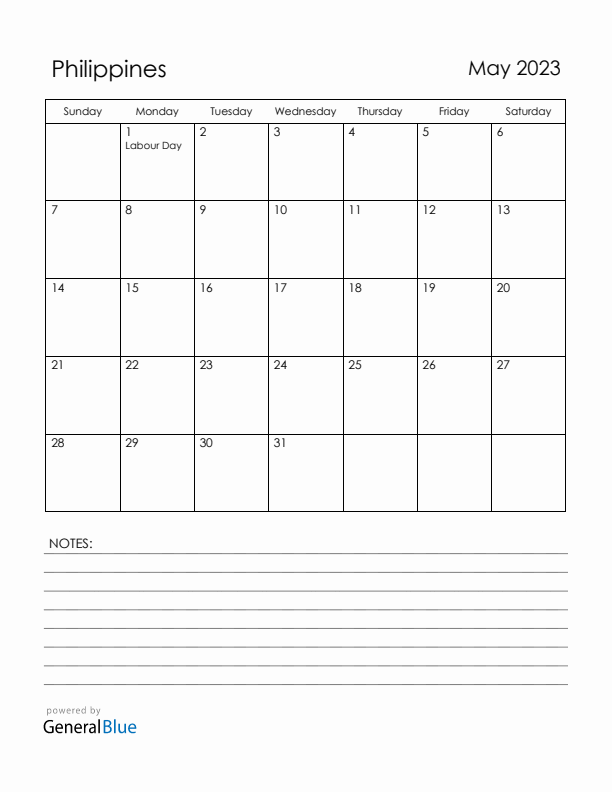 May 2023 Philippines Calendar with Holidays (Sunday Start)