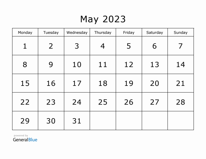 Printable May 2023 Calendar - Monday Start