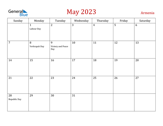 Armenia May 2023 Calendar