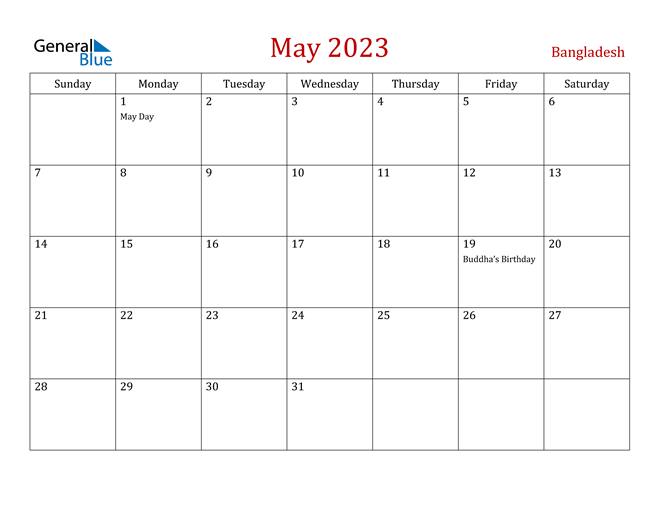 Bangladesh May 2023 Calendar