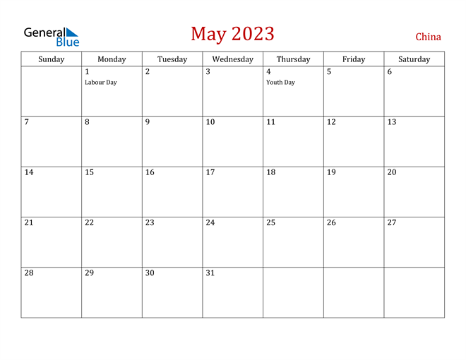 China May 2023 Calendar