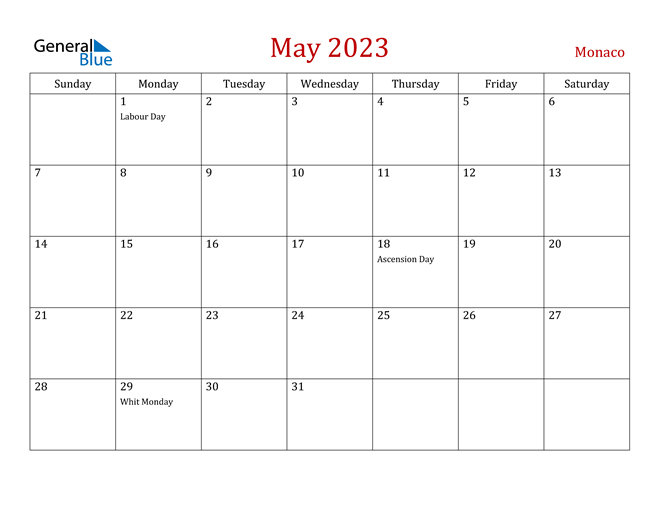 Monaco May 2023 Calendar