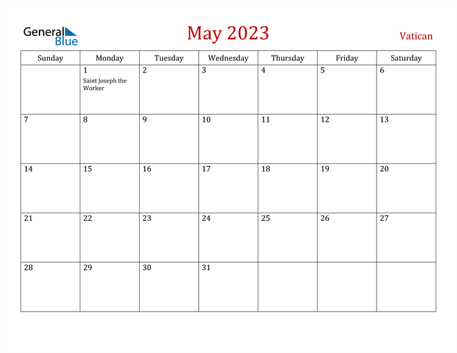 Vatican May 2023 Calendar