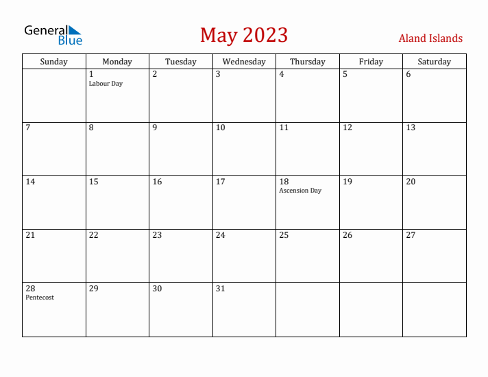 Aland Islands May 2023 Calendar - Sunday Start