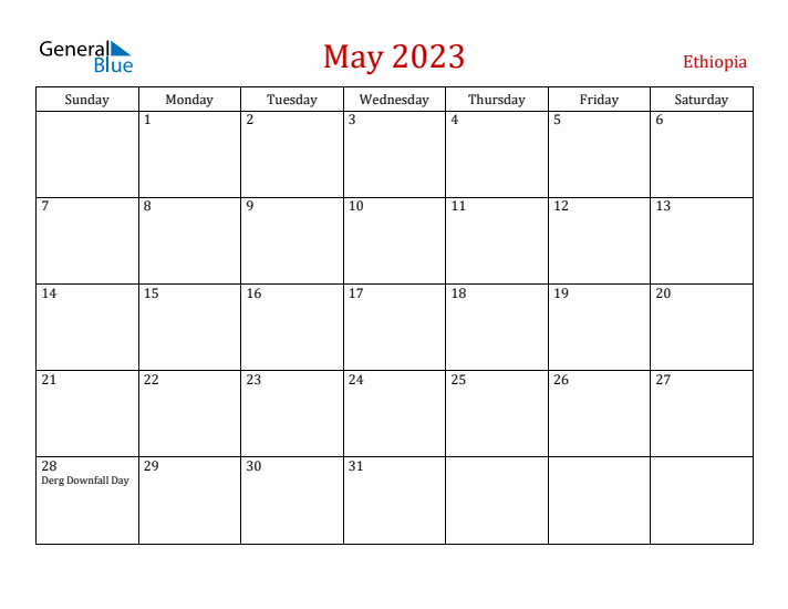 Ethiopia May 2023 Calendar - Sunday Start