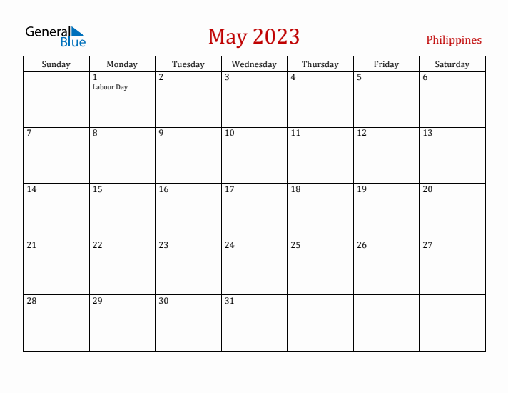 Philippines May 2023 Calendar - Sunday Start