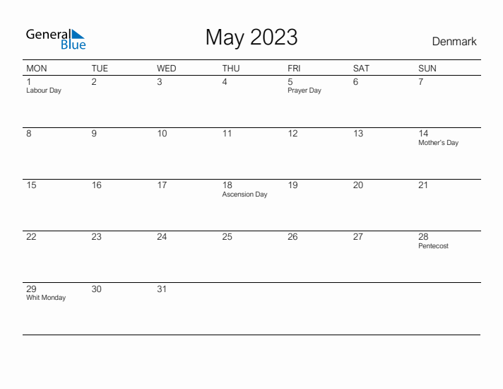 Printable May 2023 Calendar for Denmark