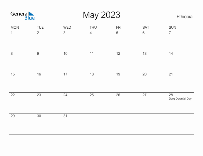 Printable May 2023 Calendar for Ethiopia