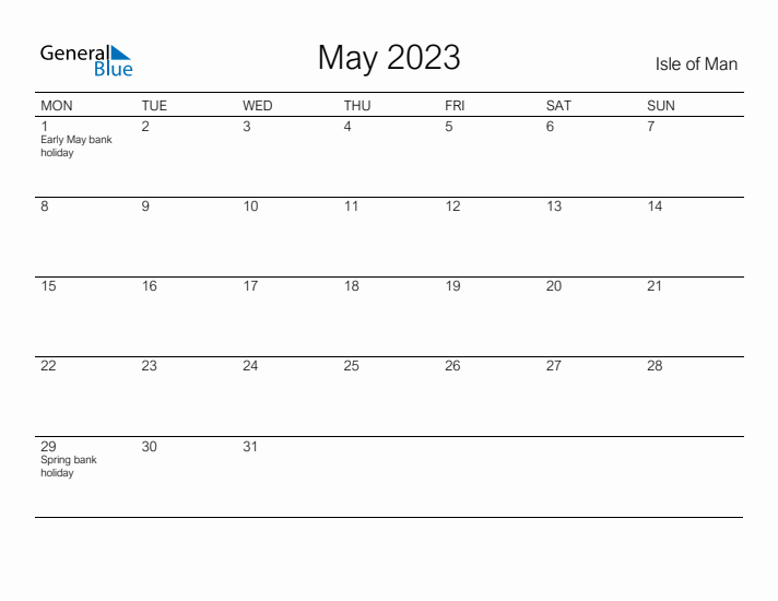 Printable May 2023 Calendar for Isle of Man