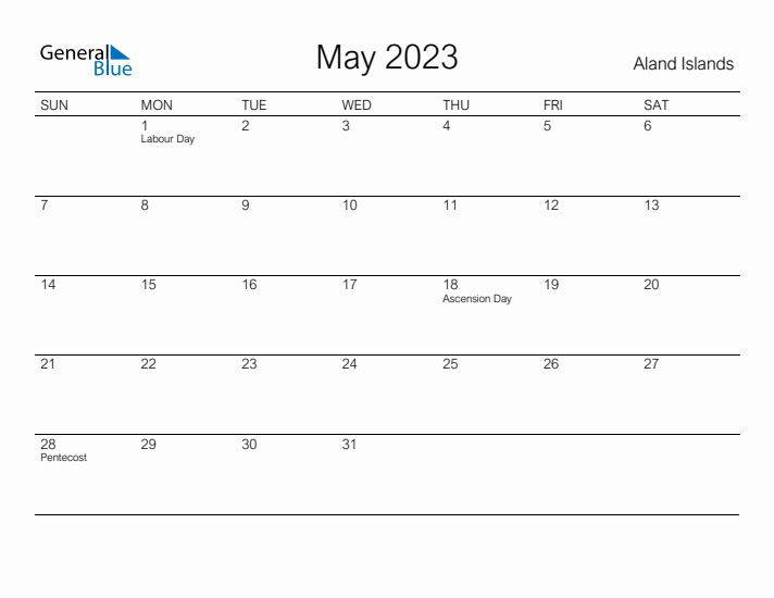 Printable May 2023 Calendar for Aland Islands