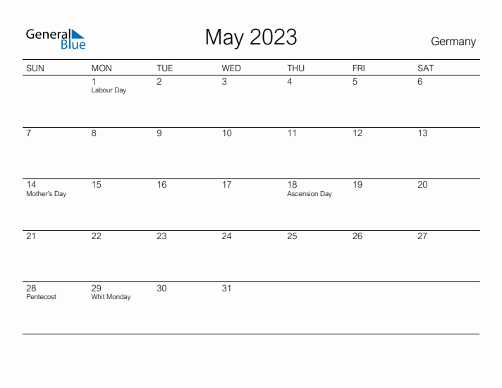 Printable May 2023 Calendar for Germany