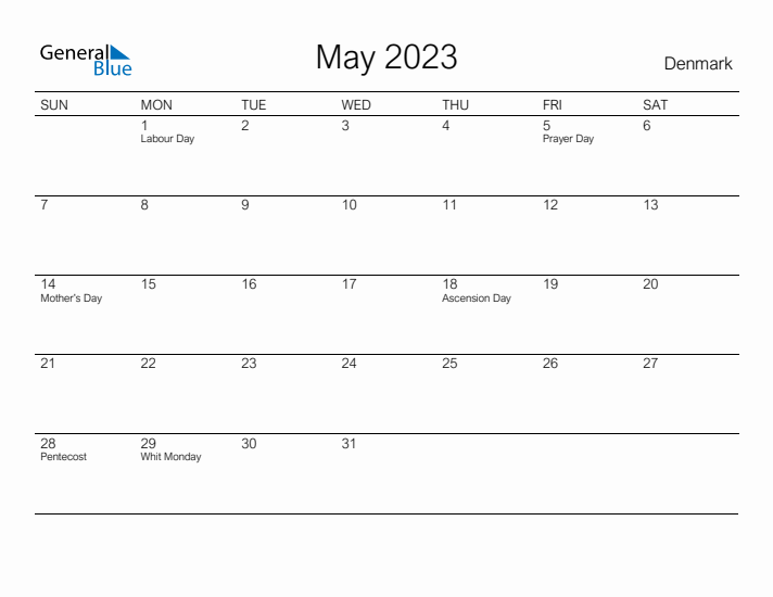 Printable May 2023 Calendar for Denmark