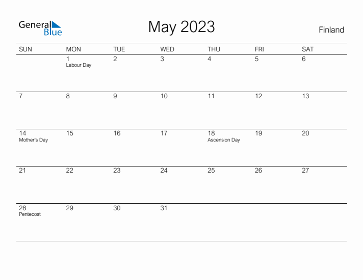 Printable May 2023 Calendar for Finland