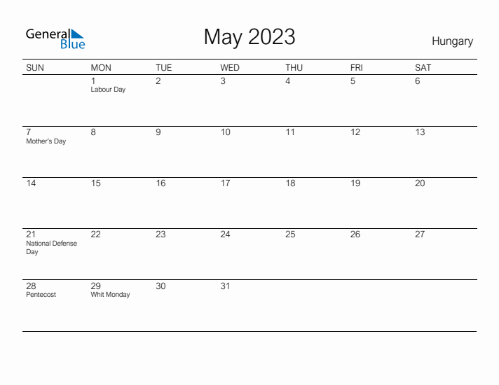Printable May 2023 Calendar for Hungary