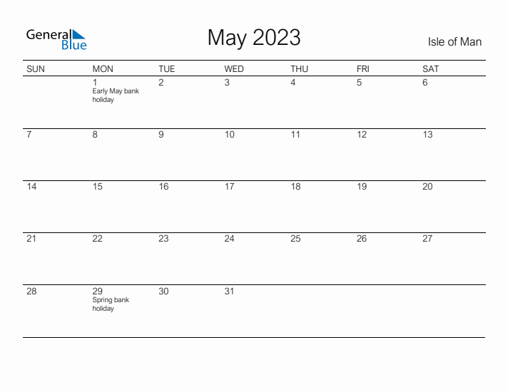 Printable May 2023 Calendar for Isle of Man