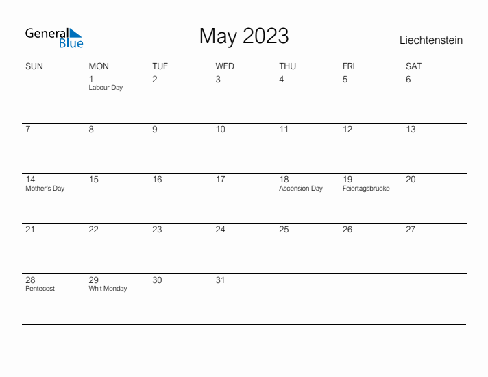 Printable May 2023 Calendar for Liechtenstein